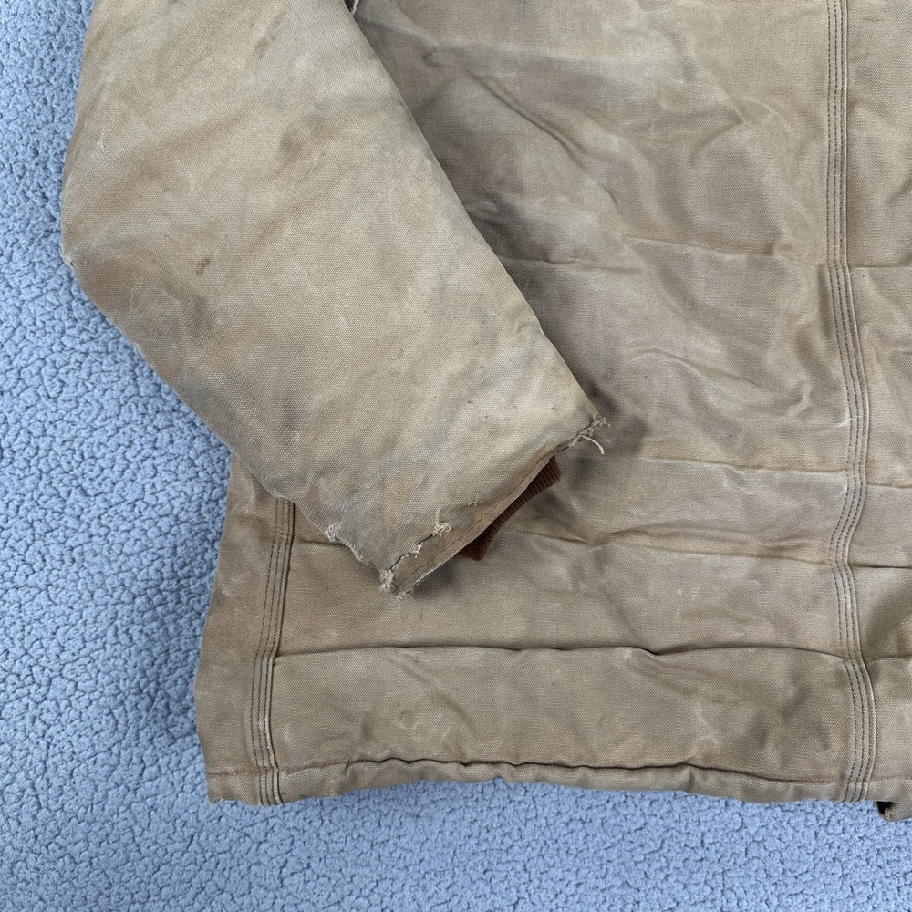 VTG Carhartt C03 BRN Chore Jacket Men 54 Distressed Brown Duck Arctic USA Made - Picture 14 of 15